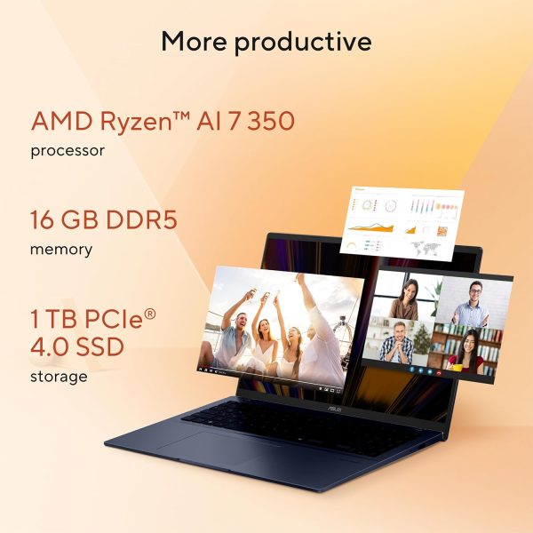 ASUS Vivobook 16 Laptop, Copilot+ PC, 16” WUXGA 60Hz Display, AMD Ryzen AI 7 350 with XDNA NPU, AMD Radeon Graphics, 16GB RAM, 1TB SSD, Quiet Blue, M1607KA-DS76 - Image 3