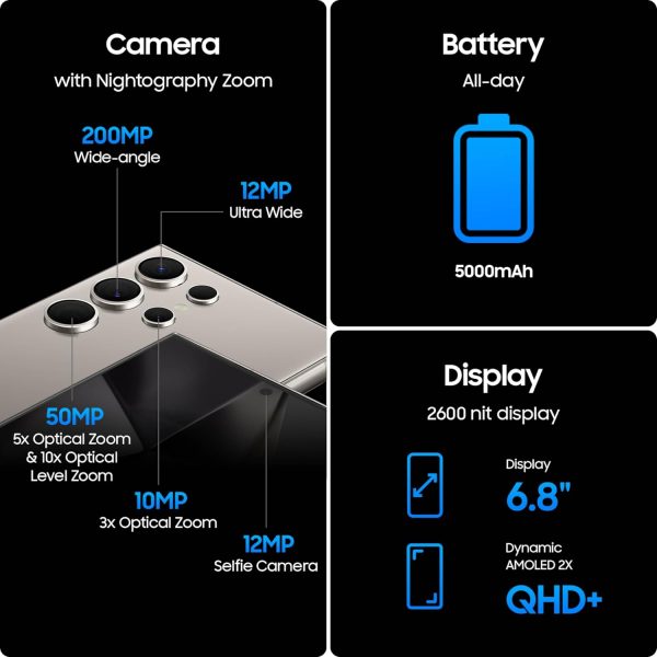 Samsung Galaxy S24 Ultra Cell Phone, 256GB AI Smartphone, Unlocked Android, 200MP, 100x Zoom Cameras, Fast Processor, Long Battery Life, Edge-to-Edge Display, S Pen, US Version, 2024, Titanium Gray - Image 9