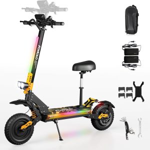 60V Electric Scooter Adults 5600W Dual Motors Top Speed 47MPH, 60V 21Ah Range 55 Miles, 12" All-Terrain Tires Foldable FastScooter with Seat, E-Scooter for Mountains, Off-Road, Road