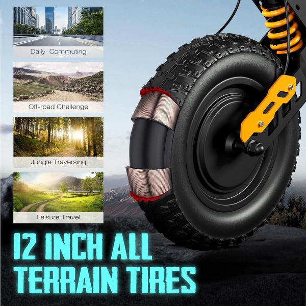 60V Electric Scooter Adults 5600W Dual Motors Top Speed 47MPH, 60V 21Ah Range 55 Miles, 12" All-Terrain Tires Foldable FastScooter with Seat, E-Scooter for Mountains, Off-Road, Road - Image 7