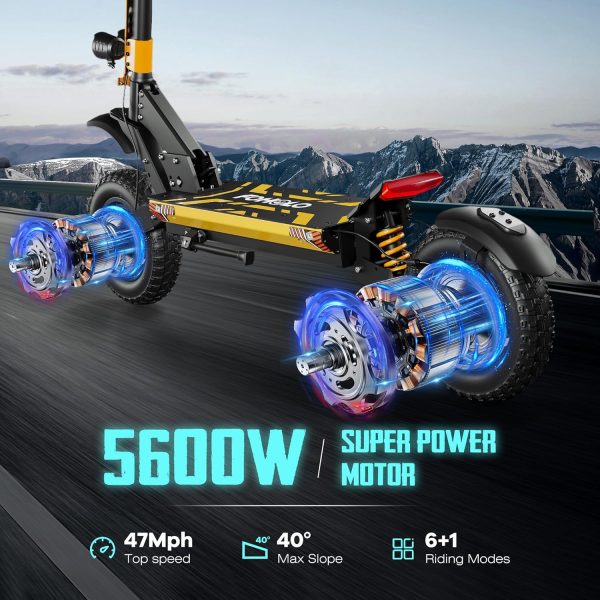 60V Electric Scooter Adults 5600W Dual Motors Top Speed 47MPH, 60V 21Ah Range 55 Miles, 12" All-Terrain Tires Foldable FastScooter with Seat, E-Scooter for Mountains, Off-Road, Road - Image 5