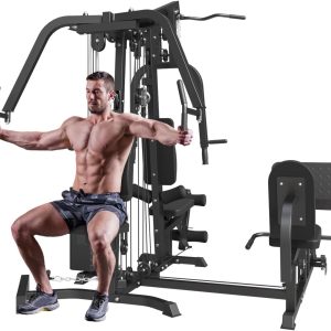 Multifunction Home Gym System Workout Station,Smith Machine with 100LB Weight Stack, Leg Press, LAT Station for Full Body Training (Home Gym Station)