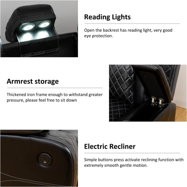 Multifunction Power Recliner Couch Set with LED Light, Storage Console, Cup Holders, USB Charging Port (3Piece, Black) - Image 3