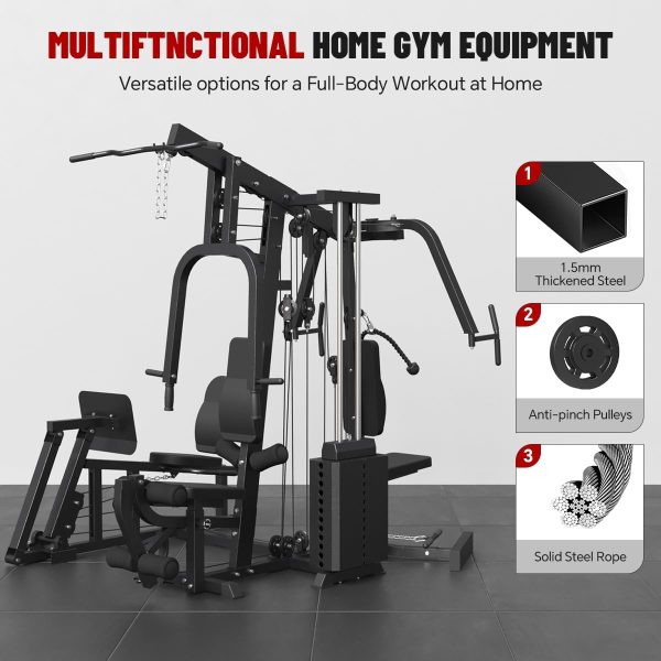 Multifunction Home Gym System Workout Station,Smith Machine with 100LB Weight Stack, Leg Press, LAT Station for Full Body Training (Home Gym Station) - Image 6