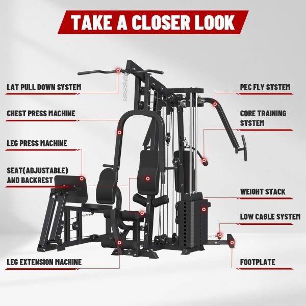 Multifunction Home Gym System Workout Station,Smith Machine with 100LB Weight Stack, Leg Press, LAT Station for Full Body Training (Home Gym Station) - Image 5