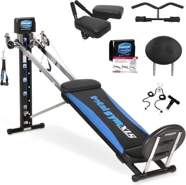 Total Gym Home Workout Machine, XLS Exercise Equipment w/ Squat Stand, Leg Pull & Ankle Cuffs - Adjustable and Portable Fitness Machine for Body Weight Training