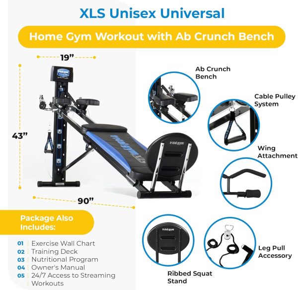 Total Gym Home Workout Machine, XLS Exercise Equipment w/ Squat Stand, Leg Pull & Ankle Cuffs - Adjustable and Portable Fitness Machine for Body Weight Training - Image 3