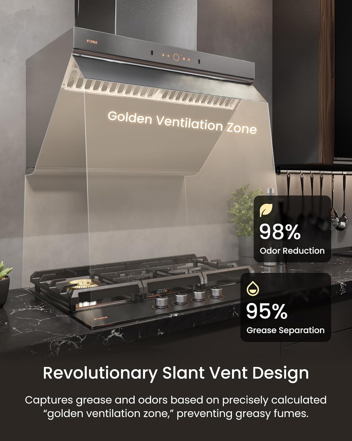 FOTILE Prestige Performance Series Under Cabinet or Wall Mount Kitchen Range Hood 1100 CFM 4 Speed Level with LED Lights, Fingerprint Resistance and Motion Control (Moonshadow, 30 Inch) - Image 3