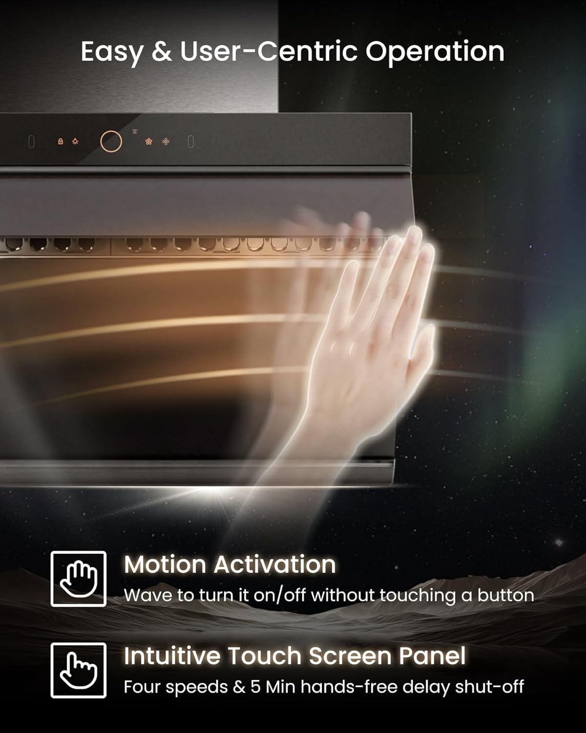 FOTILE Prestige Performance Series Under Cabinet or Wall Mount Kitchen Range Hood 1100 CFM 4 Speed Level with LED Lights, Fingerprint Resistance and Motion Control (Moonshadow, 30 Inch) - Image 7