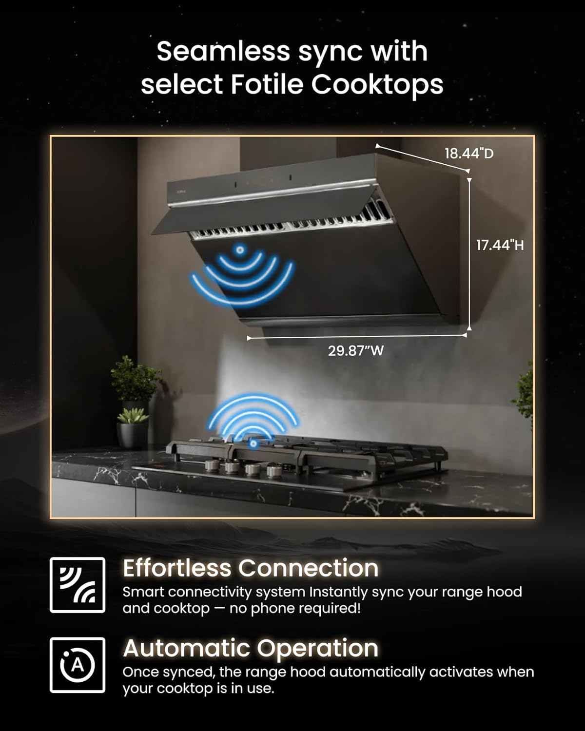 FOTILE Prestige Performance Series Under Cabinet or Wall Mount Kitchen Range Hood 1100 CFM 4 Speed Level with LED Lights, Fingerprint Resistance and Motion Control (Moonshadow, 30 Inch) - Image 8